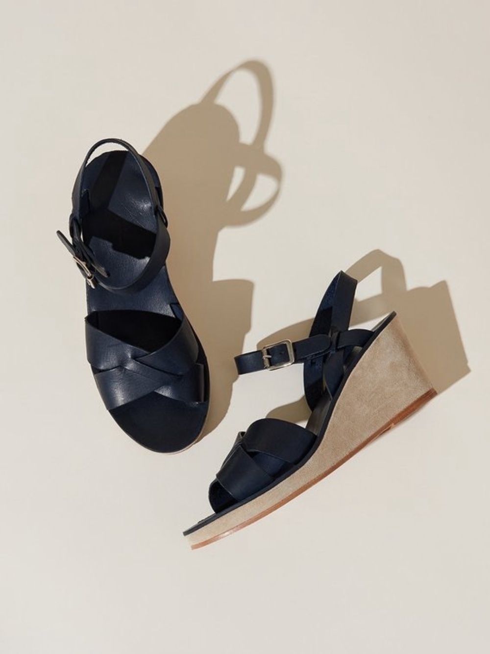A.P.C JUDITH SANDALS Wedge Ankle Strap Black Leather Strap Suede Heel Size 38